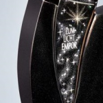 Swarovski kristallen zijn op deze zwart granieten gedenksteen goed te zien.
